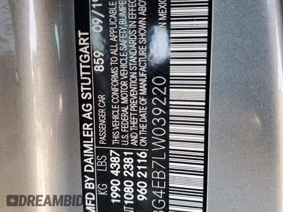 2020 Mercedes-Benz A 220 with VIN WDD3G4EB7LW039220, listed as a Copart auction lot 53331115 with Not Provided miles and Salvage Title. Bid and sale history available at DreamBid. Image 12.