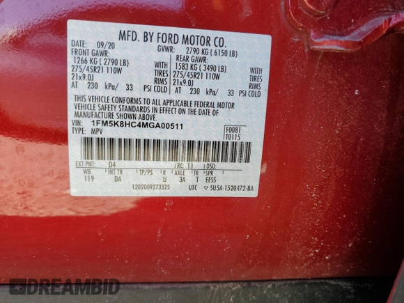 2021 Ford Explorer Platinum with VIN 1FM5K8HC4MGA00511, listed as a Copart auction lot 89359525 with 46,886 mi miles and Salvage Title. Bid and sale history available at carsss.com. Image 14.