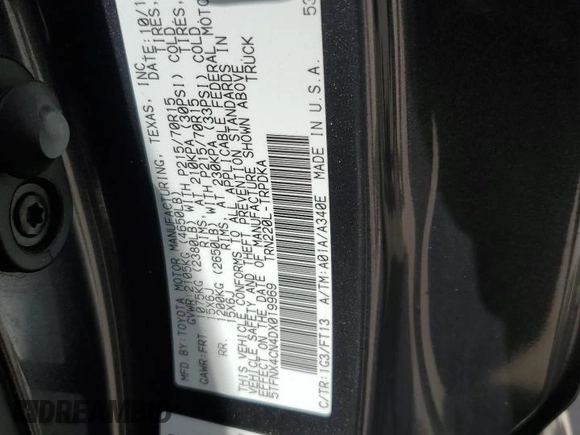 2013 Toyota Tacoma with VIN 5TFNX4CN4DX019969, listed as a Copart auction lot 56746745 with 140,845 mi miles and Salvage title. Bid and sale history available at DreamBid. Image 12.
