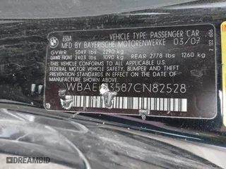 2007 BMW 6 Series 650i with VIN WBAEK13587CN82528, listed as a IAAI auction lot 41906164 with 150,234 mi miles. Bid and sale history available at carsss.com. Image 9.