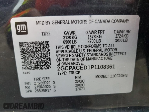 2023 Chevrolet Silverado 1500 LT with VIN 2GCPACED1P1108361, listed as a Copart auction lot 45229905 with 29,219 mi miles and Salvage Title. Bid and sale history available at DreamBid. Image 13.