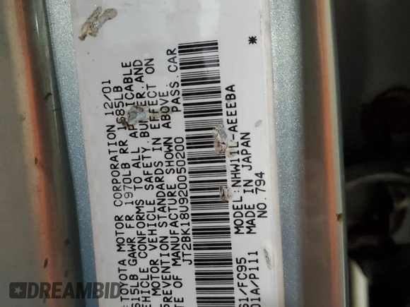 2002 Toyota Prius with VIN JT2BK18U920050200, listed as a Copart auction lot 47281945 with 98,632 mi miles and Salvage Title. Bid and sale history available at carsss.com. Image 12.
