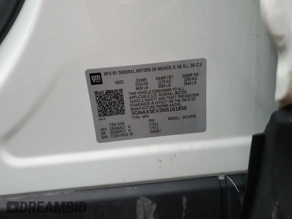 2022 Chevrolet Equinox LS z VIN 3GNAX5EV3NS161855, wystawiony jako Copart lot #43421695 z przebiegiem 94 383 mil mil oraz Szkoda całkowita • Salvage title. Historia ofert i sprzedaży dostępna na DreamBid. Obrazek 13.
