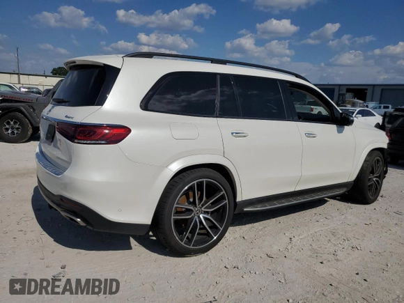 2021 Mercedes-Benz GLS 580 with VIN 4JGFF8GE0MA430227, listed as a Copart auction lot 63178364 with 44,051 mi miles and Salvage Title. Bid and sale history available at DreamBid. Image 3.