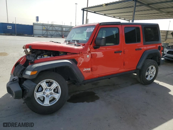 2019 Jeep Wrangler Unlimited Sport with VIN 1C4HJXDGXKW508282, listed as a Copart auction lot 47635375 with 21,171 mi miles and Salvage Title. Bid and sale history available at carsss.com. Image 1.