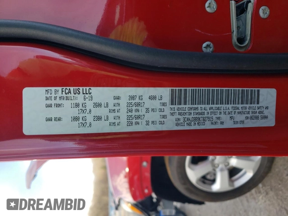2019 Jeep Compass Latitude with VIN 3C4NJDBB9KT827915, listed as a Copart auction lot 85757104 with 14,713 mi miles and Salvage Title. Bid and sale history available at DreamBid. Image 14.