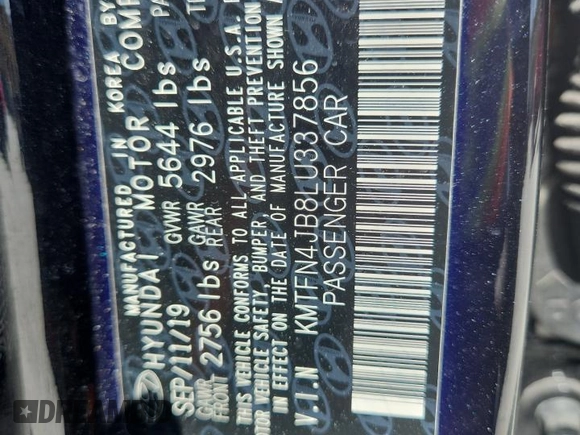 2020 Genesis G80 Sport with VIN KMTFN4JB8LU337856, listed as a Copart auction lot 61028615 with 34,078 mi miles and Salvage title. Bid and sale history available at DreamBid. Image 13.