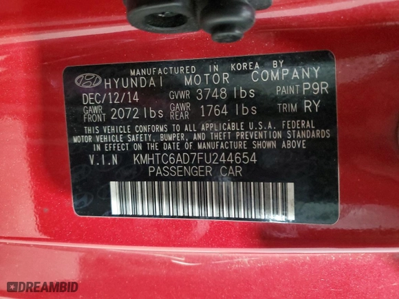 2015 Hyundai Veloster RE:FLEX with VIN KMHTC6AD7FU244654, listed as a Copart auction lot 88528035 with 139,336 mi miles and Clean Title. Bid and sale history available at carsss.com. Image 12.