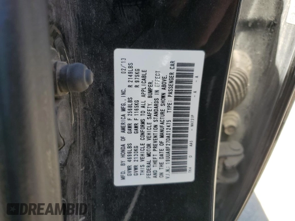 2013 Acura TL z VIN 19UUA8F27DA012475, wystawiony jako Copart lot #55927995 z przebiegiem Nie podano mil oraz Szkoda całkowita • Salvage title. Historia ofert i sprzedaży dostępna na DreamBid. Obrazek 12.
