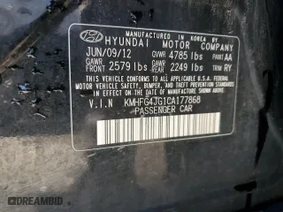 2012 Hyundai Azera with VIN KMHFG4JG1CA177868, listed as a Copart auction lot 73169574 with 90,657 mi miles and Salvage Title. Bid and sale history available at carsss.com. Image 12.
