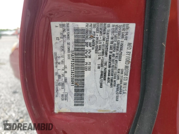 2002 Ford Taurus SE Standard с VIN 1FAFP53U22A220891, выставлен на аукционе Copart как лот 55665405 с пробегом 131 530 миль миль и Списание • Salvage title. История ставок и продаж доступна на DreamBid. Изображение 12.