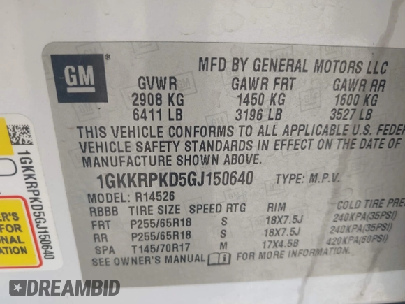 2016 GMC Acadia SLE with VIN 1GKKRPKD5GJ150640, listed as a IAAI auction lot 41978668 with 150,614 mi miles. Bid and sale history available at carsss.com. Image 9.