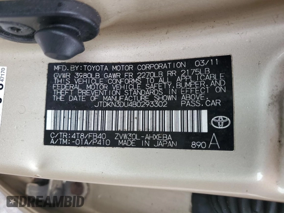 2011 Toyota Prius I with VIN JTDKN3DU4B0293302, listed as a Copart auction lot 51790605 with 217,721 mi miles and Salvage Title. Bid and sale history available at carsss.com. Image 14.