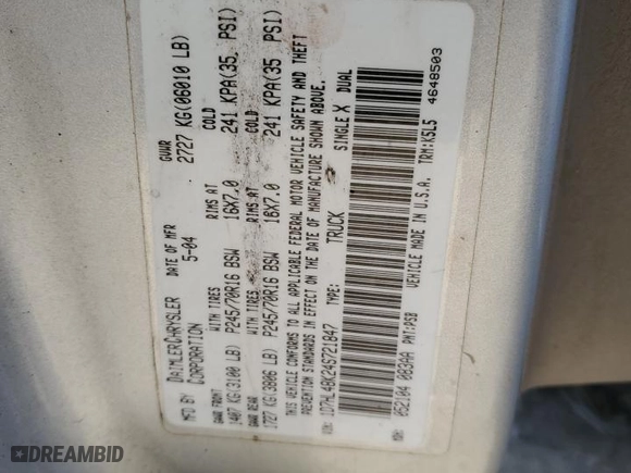 2004 Dodge Dakota SLT with VIN 1D7HL48K24S721847, listed as a Copart auction lot 77673774 with 0 mi miles and Salvage Title. Bid and sale history available at carsss.com. Image 13.