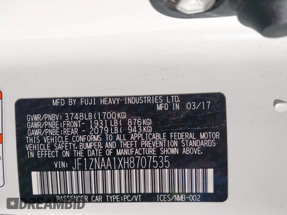 2017 Toyota 86 z VIN JF1ZNAA1XH8707535, wystawiony jako IAAI lot #41969546 z przebiegiem 85 468 mil mil oraz . Historia ofert i sprzedaży dostępna na DreamBid. Obrazek 9.