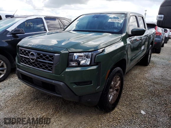2022 Nissan Frontier SV with VIN 1N6ED1EJ9NN628938, listed as a Copart auction lot 74335784 with 58,038 mi miles and Salvage Title. Bid and sale history available at carsss.com. Image 1.