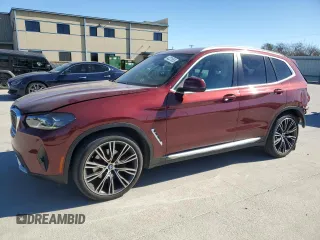 2022 BMW X3 sDrive30i with VIN 5UX43DP04N9K91982, listed as a Copart auction lot 42221855 with 38,121 mi miles and Salvage Title. Bid and sale history available at carsss.com. Image 1.