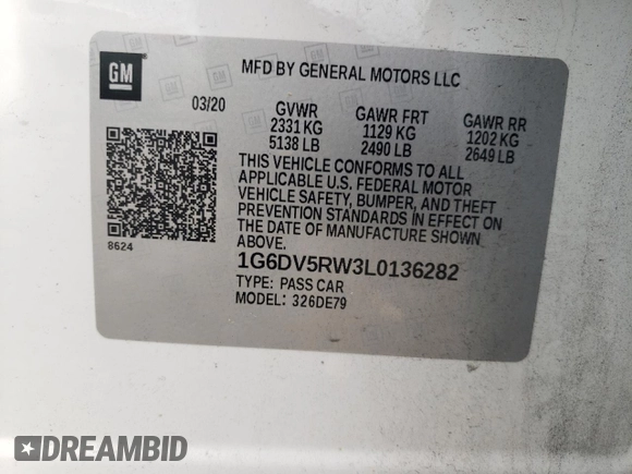 2020 Cadillac CT5 V-Series with VIN 1G6DV5RW3L0136282, listed as a Copart auction lot 60639485 with 47,882 mi miles and Salvage title. Bid and sale history available at DreamBid. Image 12.