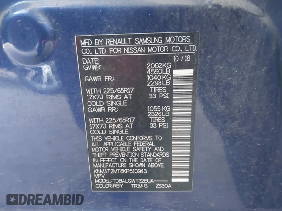 2019 Nissan Rogue SV с VIN KNMAT2MT8KP510943, выставлен на аукционе IAAI как лот 42643967 с пробегом 73 077 миль миль и . История ставок и продаж доступна на DreamBid. Изображение 9.