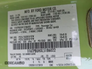2020 Ford Mustang EcoBoost z VIN 1FATP8UHXL5186022, wystawiony jako IAAI lot #41395446 z przebiegiem 117 634 mil mil oraz . Historia ofert i sprzedaży dostępna na DreamBid. Obrazek 9.