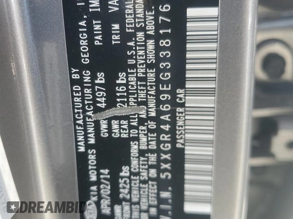 2014 Kia Optima SXL Turbo with VIN 5XXGR4A69EG338176, listed as a Copart auction lot 55435475 with 230,433 mi miles and Clean Title. Bid and sale history available at DreamBid. Image 12.
