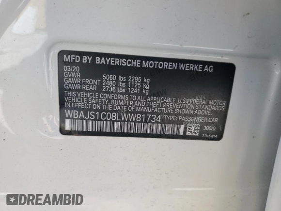2020 BMW 5 Series 540i с VIN WBAJS1C08LWW81734, выставлен на аукционе Copart как лот 46946895 с пробегом 46 101 миль миль и Списание • Salvage title. История ставок и продаж доступна на DreamBid. Изображение 14.
