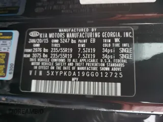 2016 Kia Sorento SXL z VIN 5XYPKDA19GG012725, wystawiony jako Copart lot #80313254 z przebiegiem 86 852 mil mil oraz Szkoda całkowita • Salvage title. Historia ofert i sprzedaży dostępna na DreamBid. Obrazek 15.