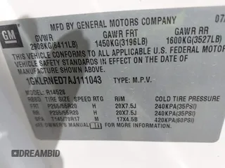 2010 GMC Acadia SLT2 z VIN 1GKLRNED7AJ111043, wystawiony jako IAAI lot #42311347 z przebiegiem 201 740 mil mil oraz . Historia ofert i sprzedaży dostępna na DreamBid. Obrazek 9.
