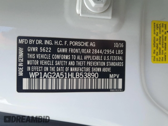 2017 Porsche Macan GTS with VIN WP1AG2A51HLB53890, listed as a Copart auction lot 60327315 with 64,446 mi miles and Salvage title. Bid and sale history available at DreamBid. Image 13.