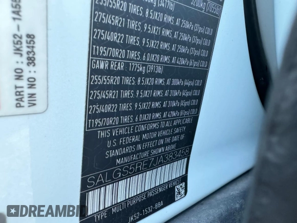 2018 Land Rover Range Rover z VIN SALGS5RE7JA383458, wystawiony jako Copart lot #88517145 z przebiegiem 99 483 mil mil oraz Czysty tytuł • Clean title. Historia ofert i sprzedaży dostępna na DreamBid. Obrazek 10.