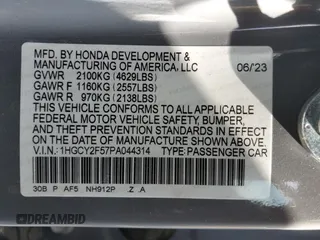 2023 Honda Accord Sport with VIN 1HGCY2F57PA044314, listed as a Copart auction lot 64257975 with Not provided miles and Salvage title. Bid and sale history available at DreamBid. Image 12.