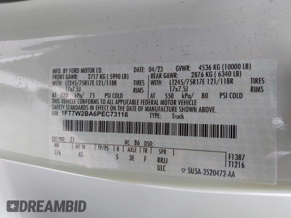 2023 Ford F-250 XL с VIN 1FT7W2BA6PEC73116, выставлен на аукционе IAAI как лот 42595189 с пробегом 15 778 миль миль и . История ставок и продаж доступна на DreamBid. Изображение 9.