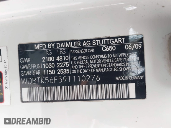 2009 Mercedes-Benz CLK 350 z VIN WDBTK56F59T110276, wystawiony jako IAAI lot #41800341 z przebiegiem 157 883 mil mil oraz . Historia ofert i sprzedaży dostępna na DreamBid. Obrazek 9.