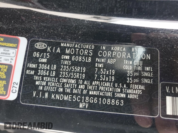 2016 Kia Sedona SX-L with VIN KNDME5C18G6108863, listed as a Copart auction lot 45536295 with 110,337 mi miles and Salvage Title. Bid and sale history available at carsss.com. Image 15.