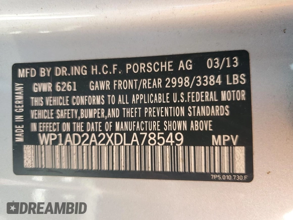 2013 Porsche Cayenne GTS with VIN WP1AD2A2XDLA78549, listed as a Copart auction lot 43433225 with Not provided miles and Clean title. Bid and sale history available at DreamBid. Image 13.