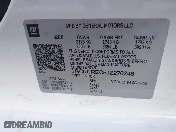2018 Chevrolet Silverado 1500 LT with VIN 1GCRCREC5JZ270246, listed as a IAAI auction lot 41827903 with 167,968 mi miles and . Bid and sale history available at DreamBid. Image 9.