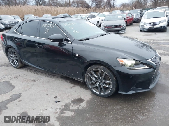 2014 Lexus IS 350 with VIN JTHBE1D26E5011864, listed as a IAAI auction lot 38611471 with 7,677 mi miles. Bid and sale history available at carsss.com. Image 1.