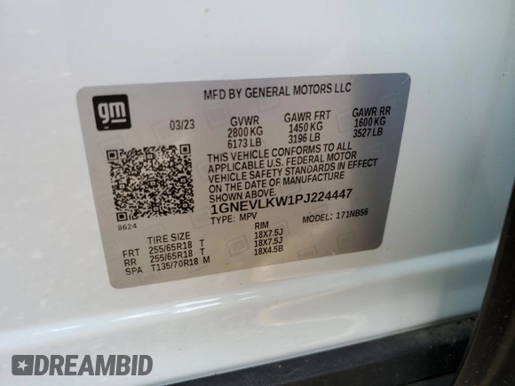 2023 Chevrolet Traverse LS with VIN 1GNEVLKW1PJ224447, listed as a Copart auction lot 77578034 with 0 mi miles and Salvage Title. Bid and sale history available at carsss.com. Image 13.