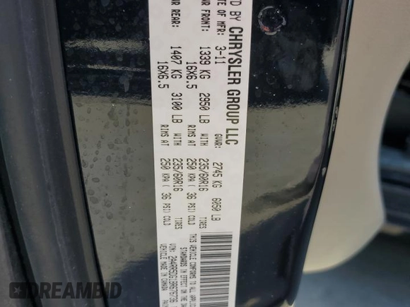 2011 Chrysler Town & Country Touring with VIN 2A4RR5DG1BR676736, listed as a Copart auction lot 54570395 with 177,722 mi miles and Salvage Title. Bid and sale history available at DreamBid. Image 13.
