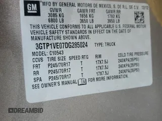 2013 GMC Sierra 1500 SLE with VIN 3GTP1VE07DG285024, listed as a Copart auction lot 48329945 with 146,459 mi miles and Salvage title. Bid and sale history available at DreamBid. Image 14.