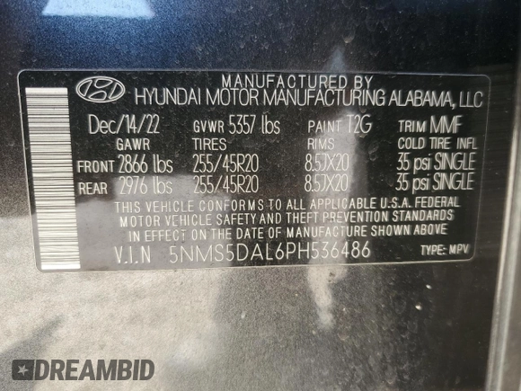 2023 Hyundai Santa Fe Calligraphy with VIN 5NMS5DAL6PH536486, listed as a Copart auction lot 49526825 with 21,560 mi miles and Salvage Title. Bid and sale history available at carsss.com. Image 14.