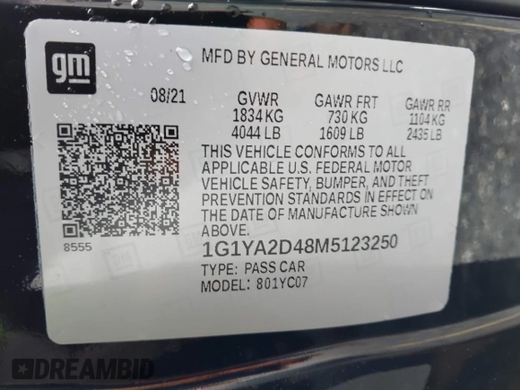 2021 Chevrolet Corvette 1LT z VIN 1G1YA2D48M5123250, wystawiony jako IAAI lot #42064133 z przebiegiem 30 753 mil mil oraz . Historia ofert i sprzedaży dostępna na DreamBid. Obrazek 9.