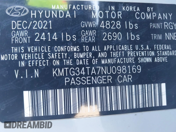 2022 Genesis G70 2.0T with VIN KMTG34TA7NU098169, listed as a IAAI auction lot 41669449 with 39,180 mi miles and . Bid and sale history available at DreamBid. Image 9.