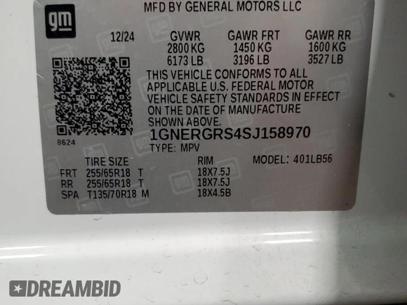 2025 Chevrolet Traverse FWD LT with VIN 1GNERGRS4SJ158970, listed as a Copart auction lot 64848125 with Not provided miles and Salvage title. Bid and sale history available at DreamBid. Image 14.