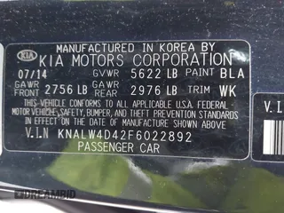 2015 Kia K900 Luxury with VIN KNALW4D42F6022892, listed as a IAAI auction lot 41965389 with 46,294 mi miles. Bid and sale history available at carsss.com. Image 9.