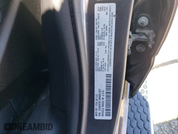 2021 Ram 1500 Big Horn with VIN 1C6SRFBT1MN831337, listed as a Copart auction lot 51418785 with 69,700 mi miles and Salvage Title. Bid and sale history available at carsss.com. Image 12.