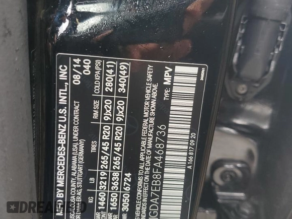 2015 Mercedes-Benz M 63 AMG with VIN 4JGDA7EB8FA468736, listed as a Copart auction lot 74569134 with Not Provided miles and Salvage Title. Bid and sale history available at carsss.com. Image 14.