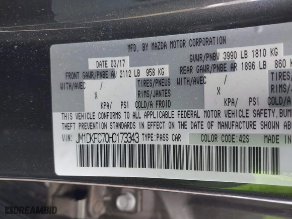 2017 Mazda CX-3 Touring with VIN JM1DKFC70H0173343, listed as a IAAI auction lot 41726610 with NaN miles. Bid and sale history available at carsss.com. Image 9.