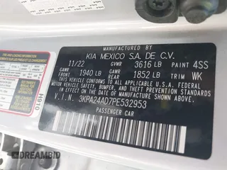 2023 Kia Rio LX with VIN 3KPA24AD7PE532953, listed as a IAAI auction lot 41892980 with 38,350 mi miles. Bid and sale history available at carsss.com. Image 9.