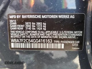 2016 BMW 7 Series 750i xDrive z VIN WBA7F2C54GG416163, wystawiony jako Copart lot #53981095 z przebiegiem 91 822 mil mil oraz Szkoda całkowita • Salvage title. Historia ofert i sprzedaży dostępna na DreamBid. Obrazek 12.